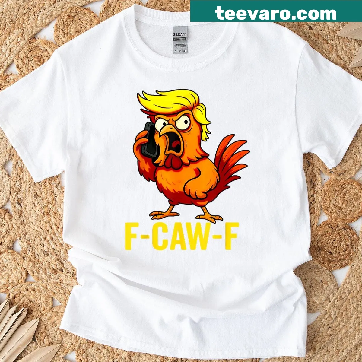 Edgy chicken humor quote T-shirt with rooster meme — on a men's t-shirt