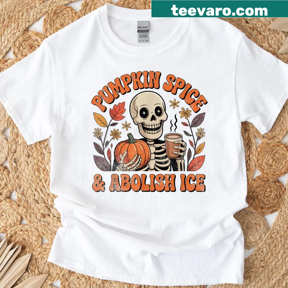 Halloween-themed t-shirt featuring playful fall graphics — on a men's t-shirt