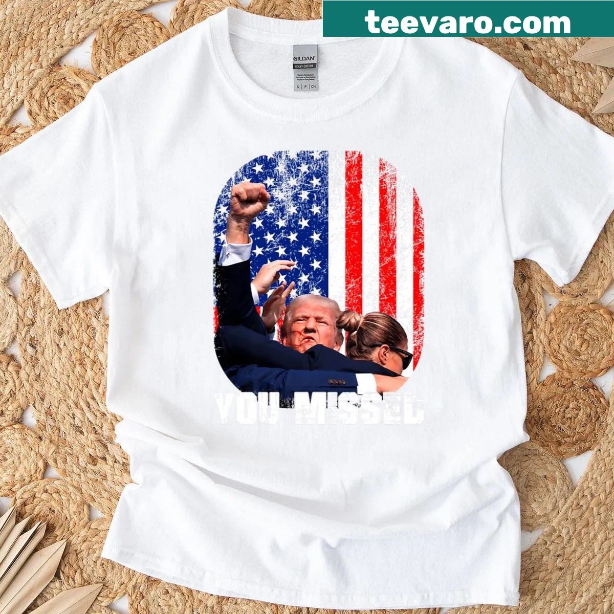 Patriotic T-shirt featuring American flag and 2024 election message — on a men's t-shirt