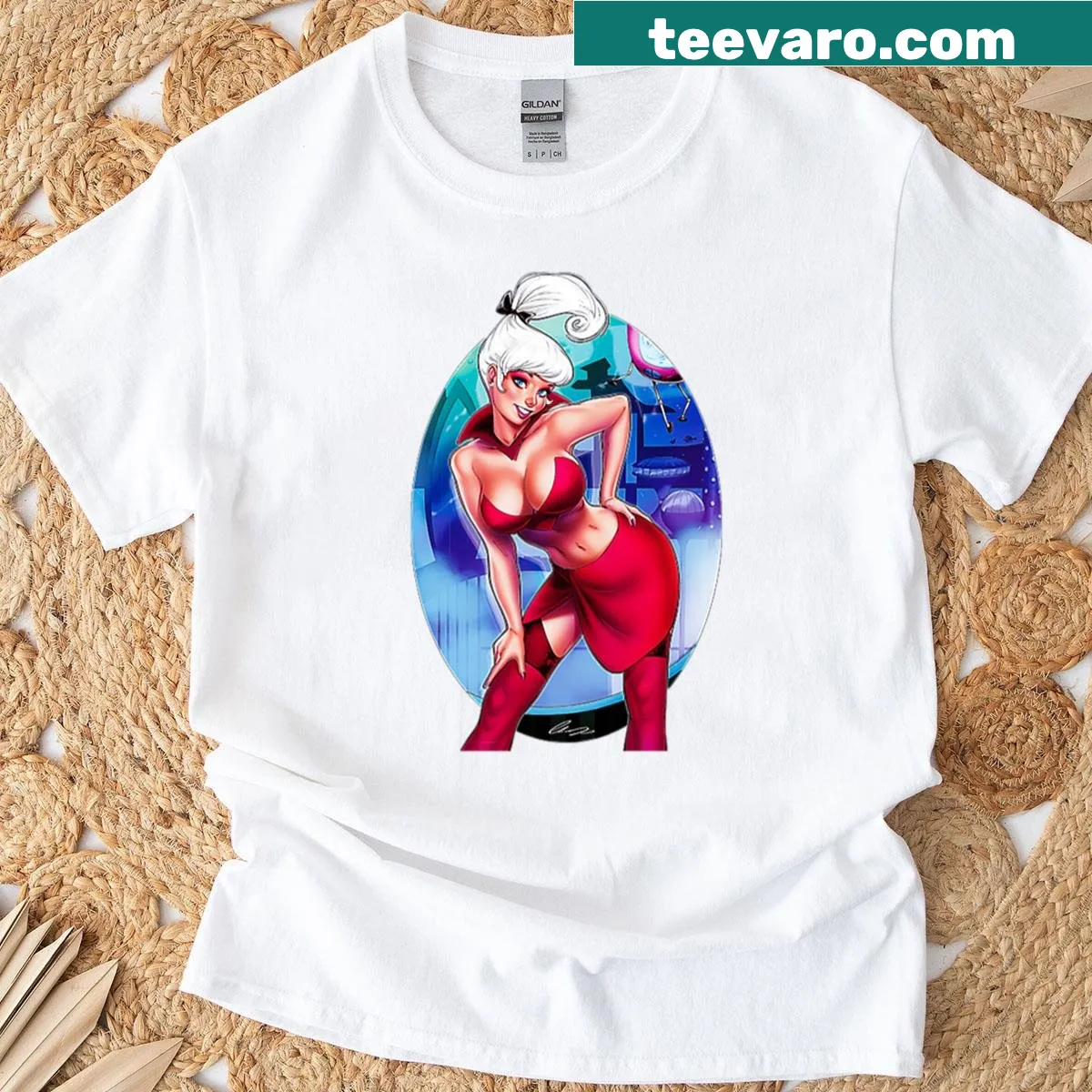 Vintage-style T-shirt featuring Judy Flintstone illustration — on a men's t-shirt