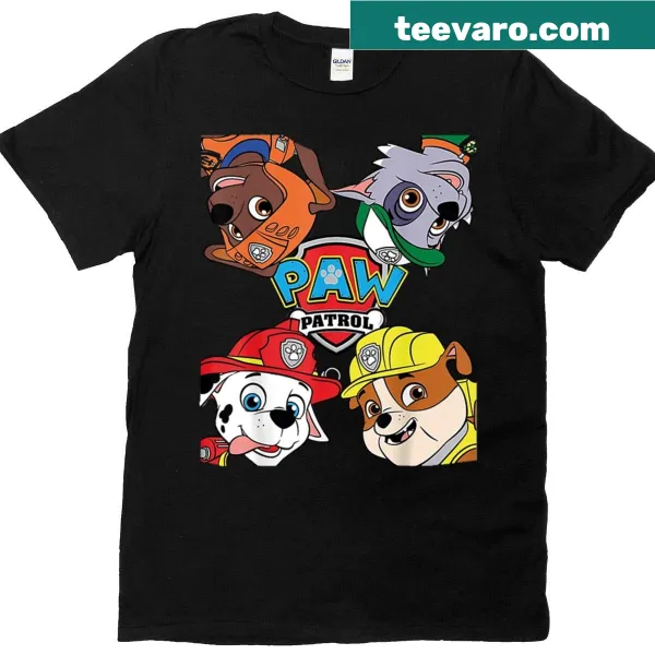 Cartoon design of four cute dogs as a police team on an oversized t-shirt