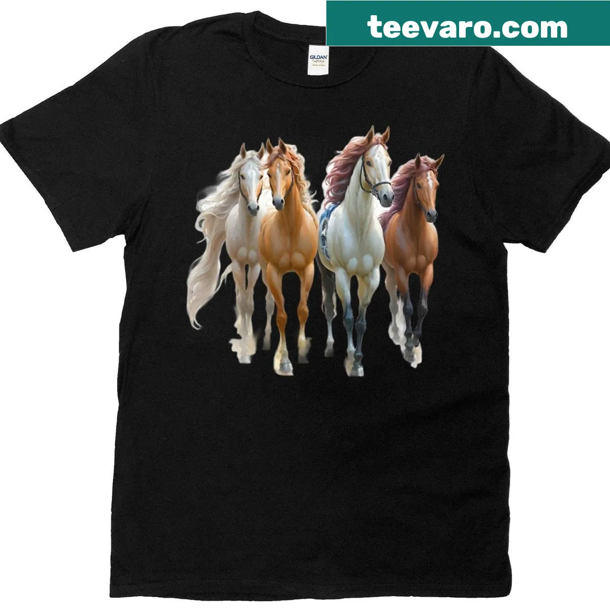 Cute illustration of four palomino horses on a T-shirt — on a men's t-shirt