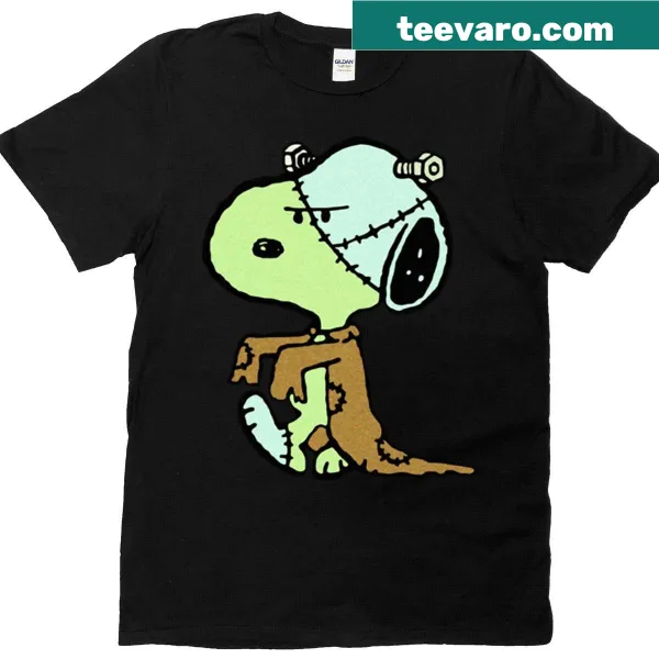 Spooky Frankenstein-inspired Snoopy illustration on a t-shirt