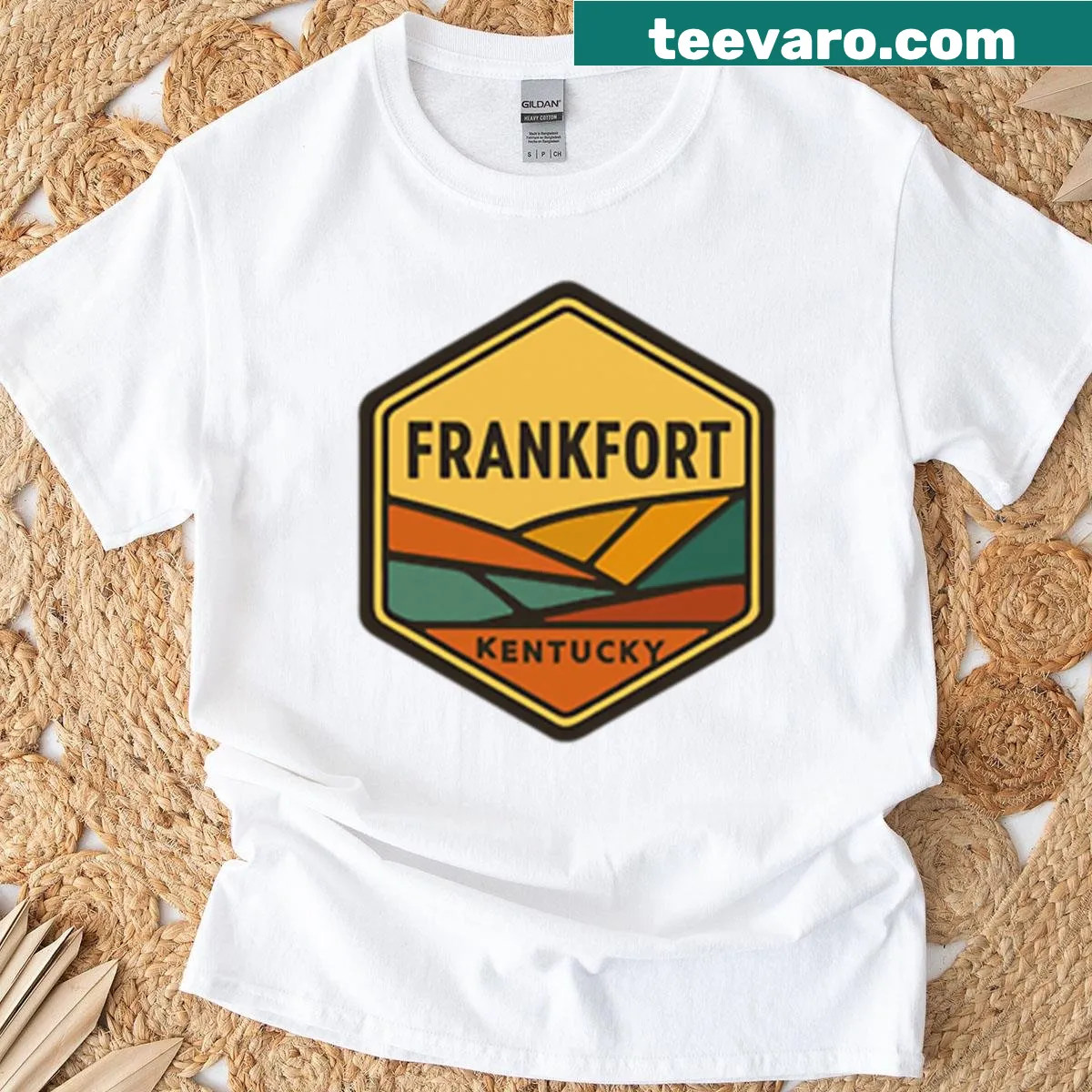 Graphic T-shirt featuring a design inspired by Frankfort, Kentucky. — on a men's t-shirt
