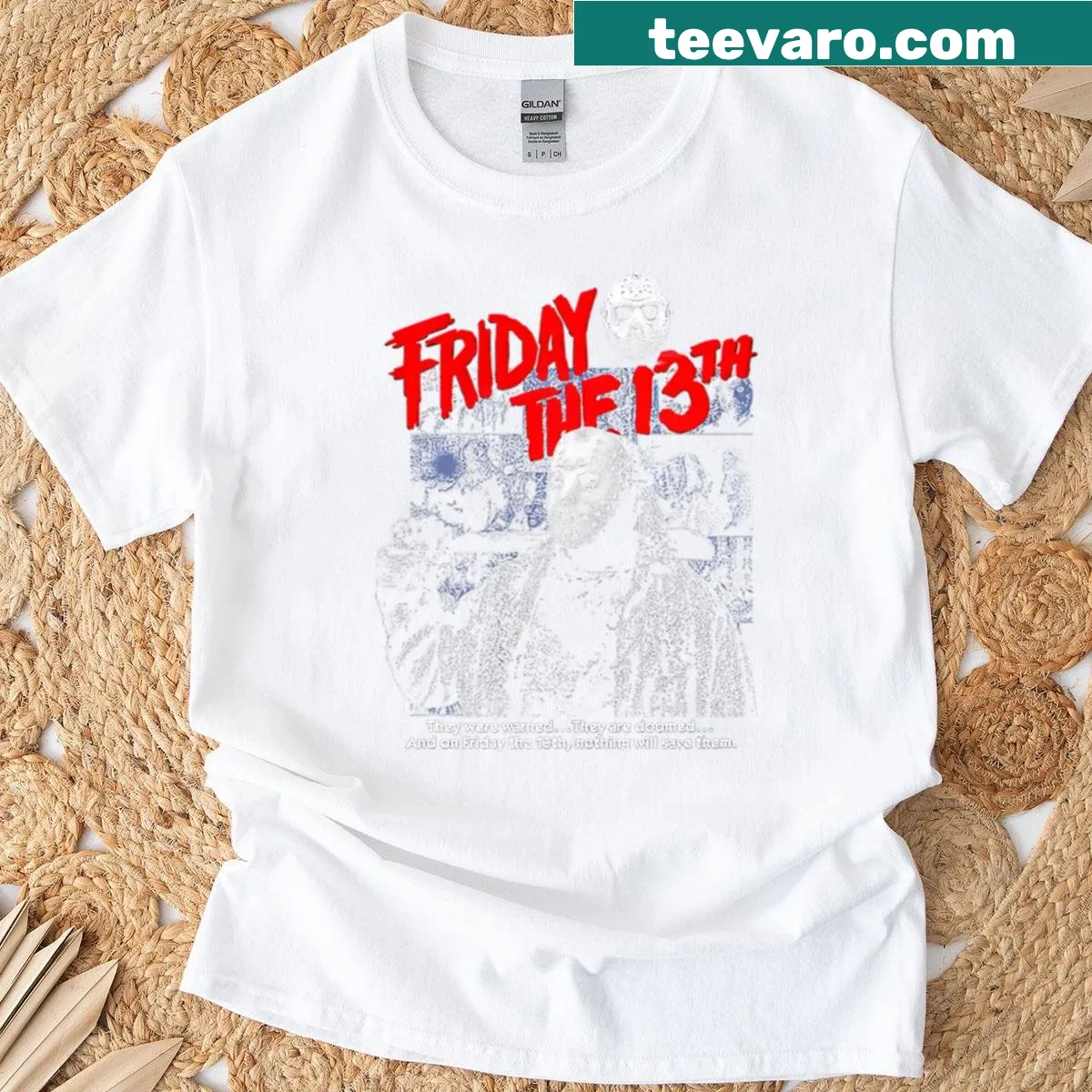 Horror T-shirt inspired by Friday the 13th movie designs. — on a men's t-shirt