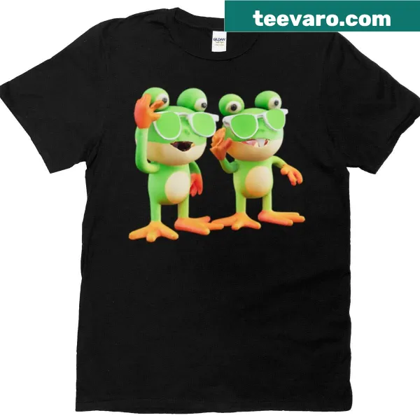 Cartoon frogs graphic on an oversized kids' shirt