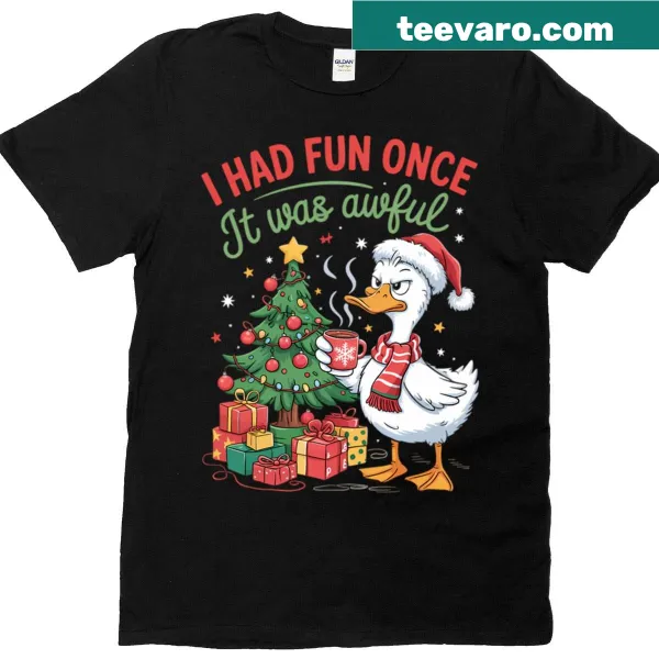 Humorous Christmas Duck design on a festive T-shirt.