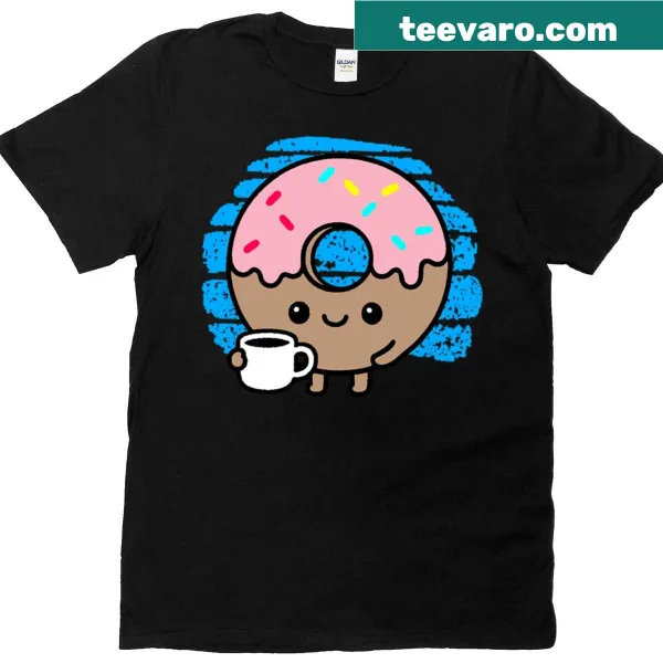 Kawaii donut drinking coffee design on oversized t-shirt