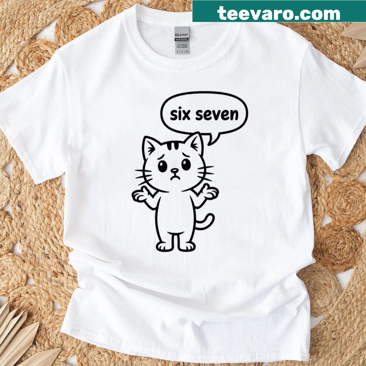 Cartoon cat with confused expression and math theme — on a men's t-shirt