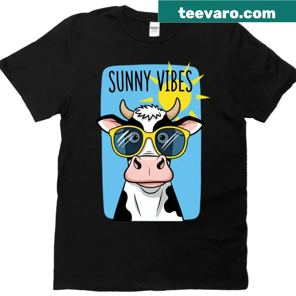 Oversized T-shirt featuring a naive cow in sunglasses vector art