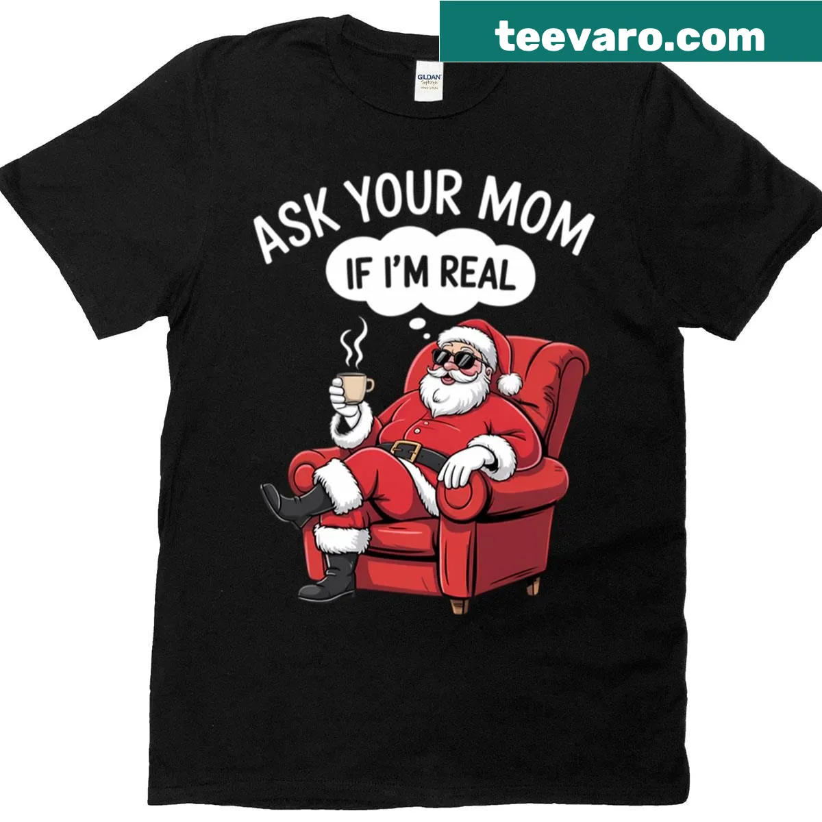 Santa joke graphic on a humorous Christmas-themed shirt — on a men's t-shirt