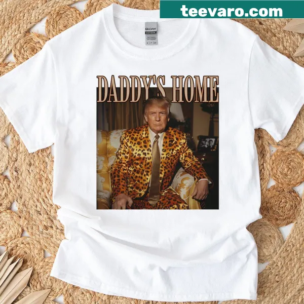 Trump 2024 themed t-shirt with leopard design and 'Daddy's Home'