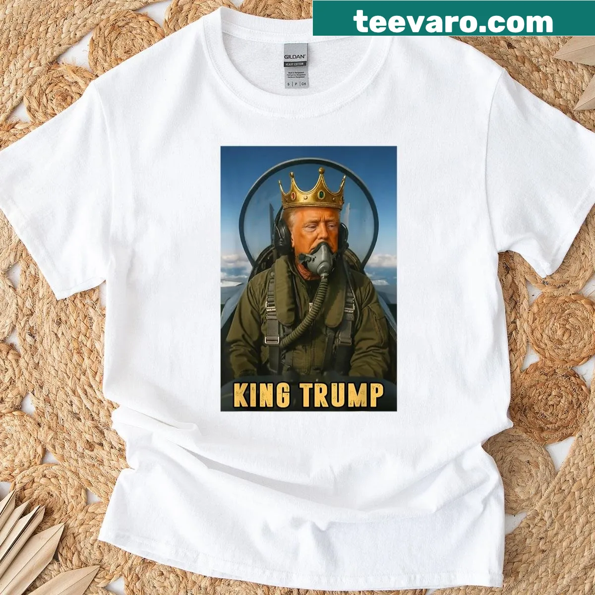 Patriotic Trump themed t-shirt with fighter jet graphic — on a men's t-shirt