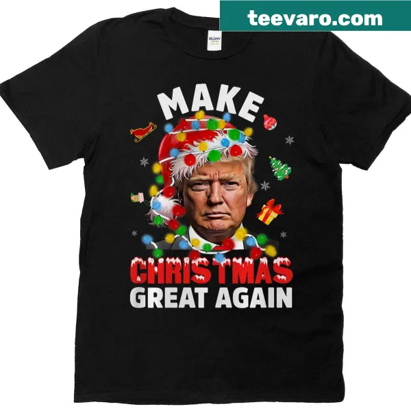 Funny Santa T-shirt featuring Christmas lights and humorous text