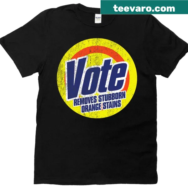 Anti-Trump t-shirt with bold text about voting and orange stains