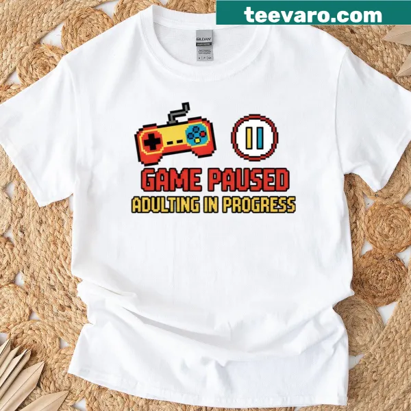 Retro 8-bit gaming tee with 'Game Paused' design
