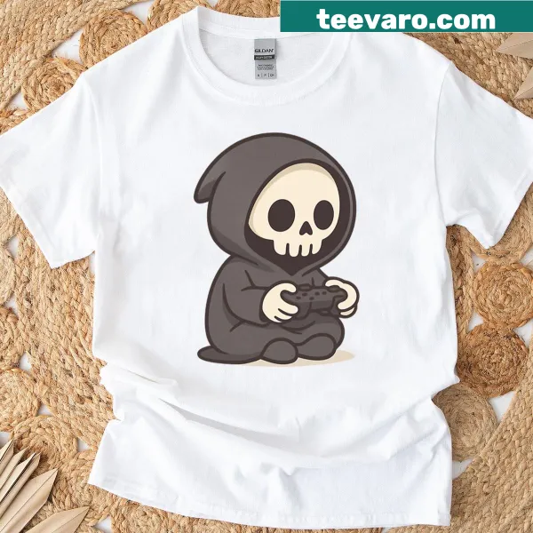 Oversized Halloween t-shirt with Grim Reaper and gaming theme