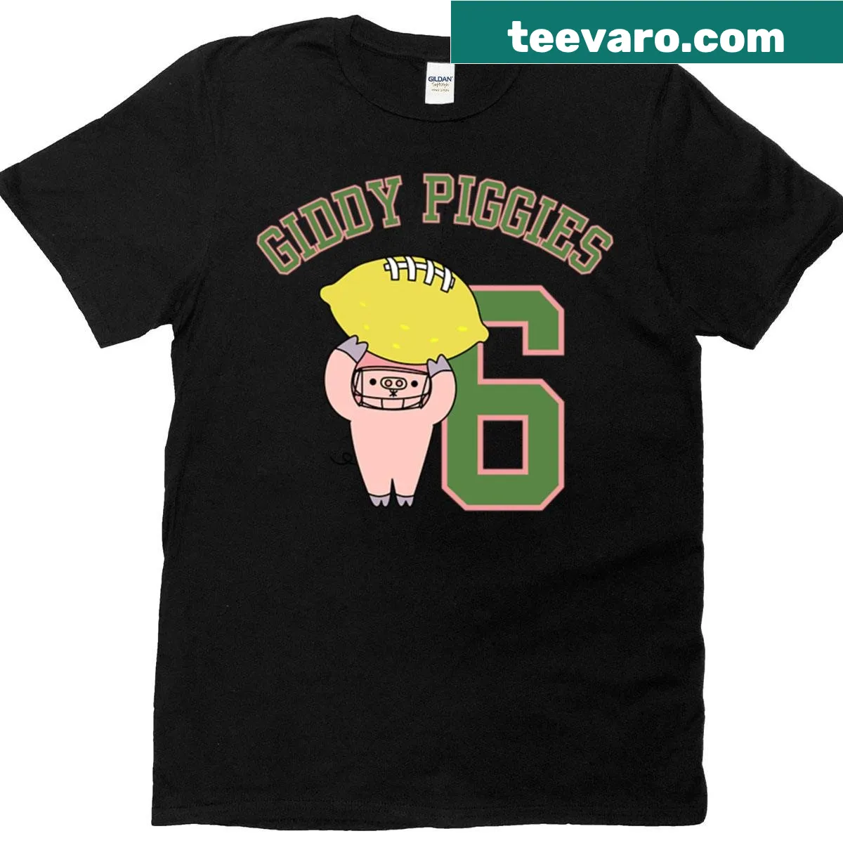 Cartoon football pig design on a humorous t-shirt — on a men's t-shirt