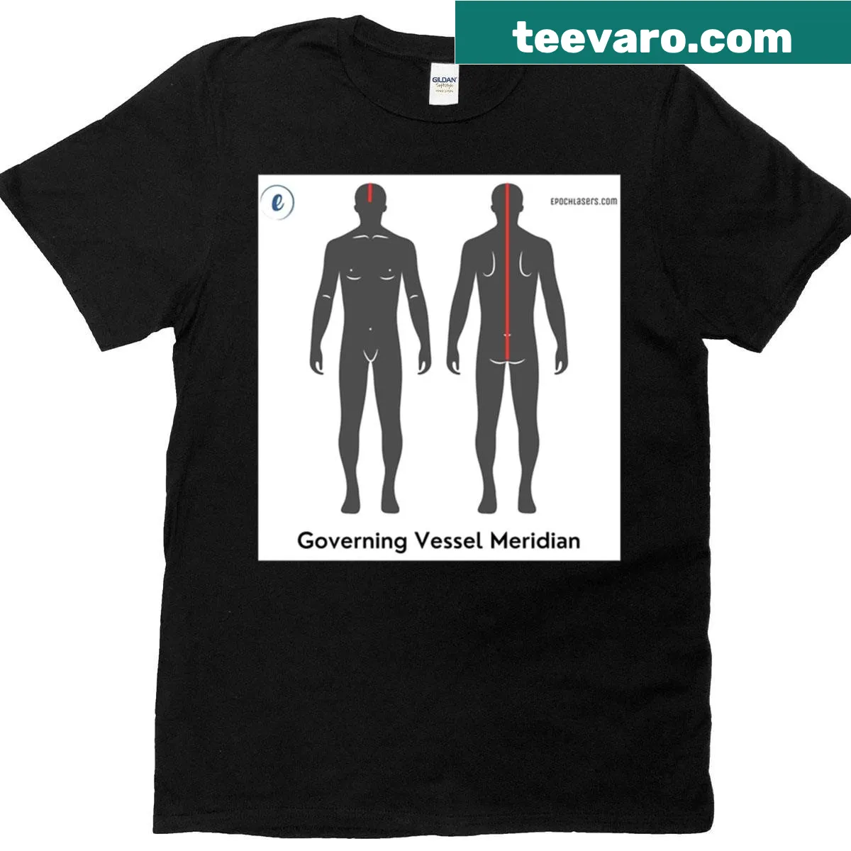 Illustrated Governing Vessel Meridian chart t-shirt — on a men's t-shirt