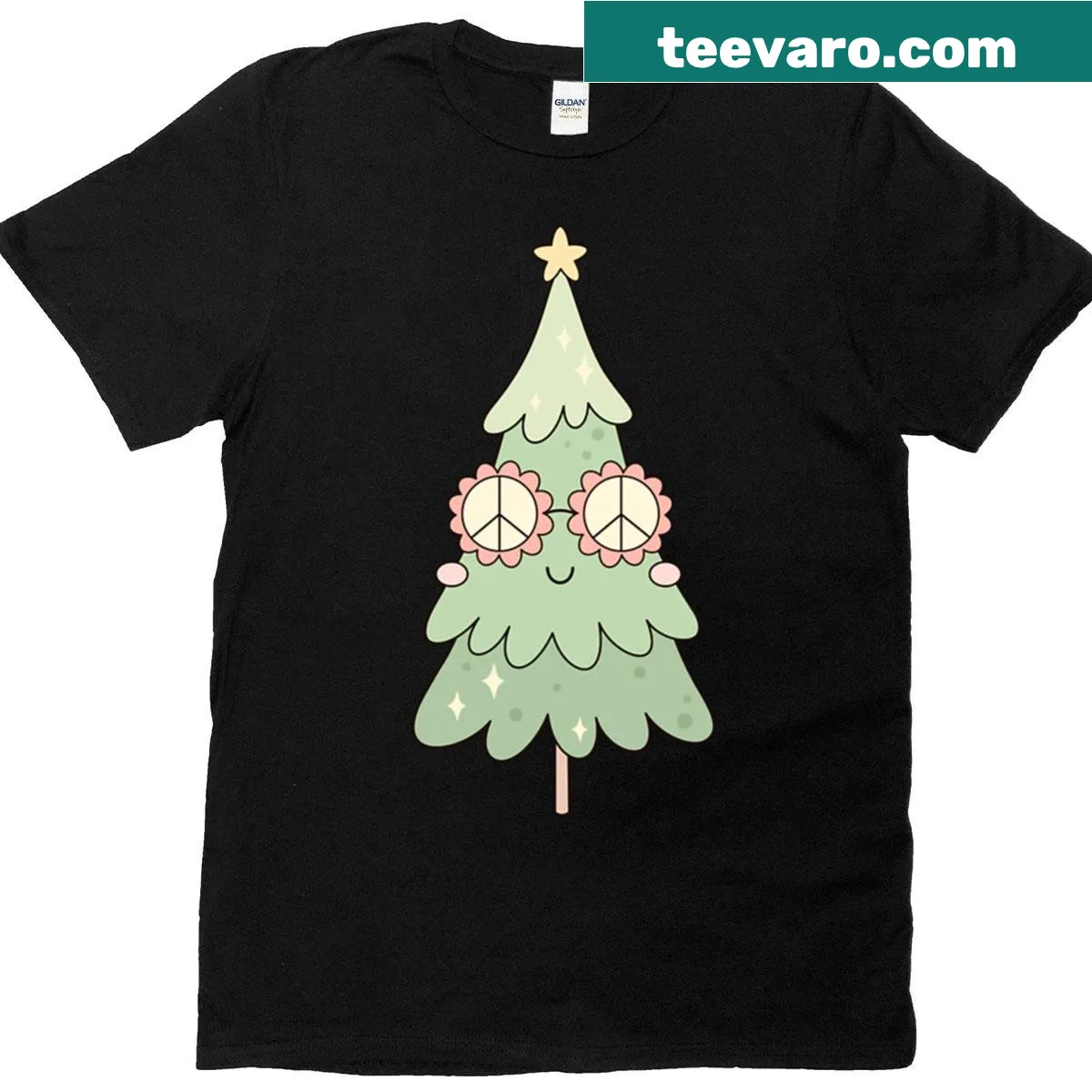 Kawaii design featuring a cheerful Christmas tree on a T-shirt — on a men's t-shirt