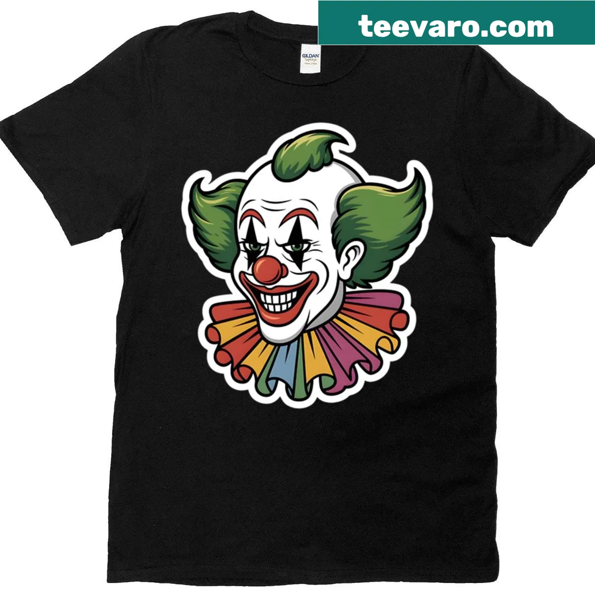 Creepy graphic of a killer clown head on a T-shirt — on a men's t-shirt