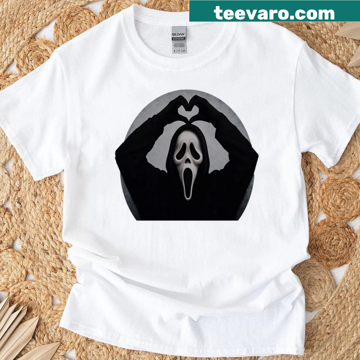 Halloween shirt with scary face and heart made of hands — on a men's t-shirt