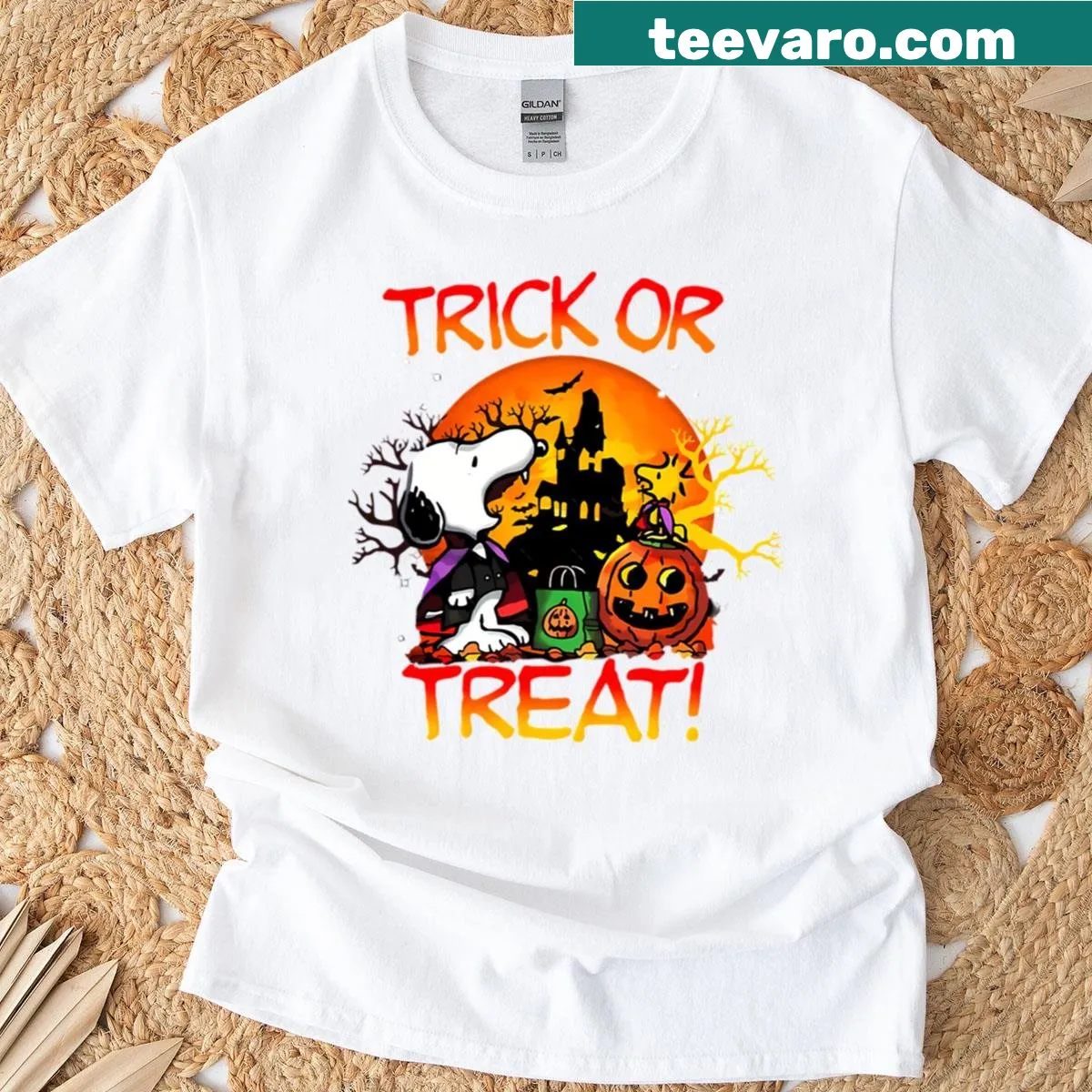Snoopy and Charlie Brown Halloween-themed T-shirt — on a men's t-shirt