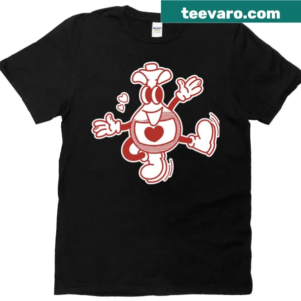 Cheerful bottle graphic with a dancing heart on a T-shirt