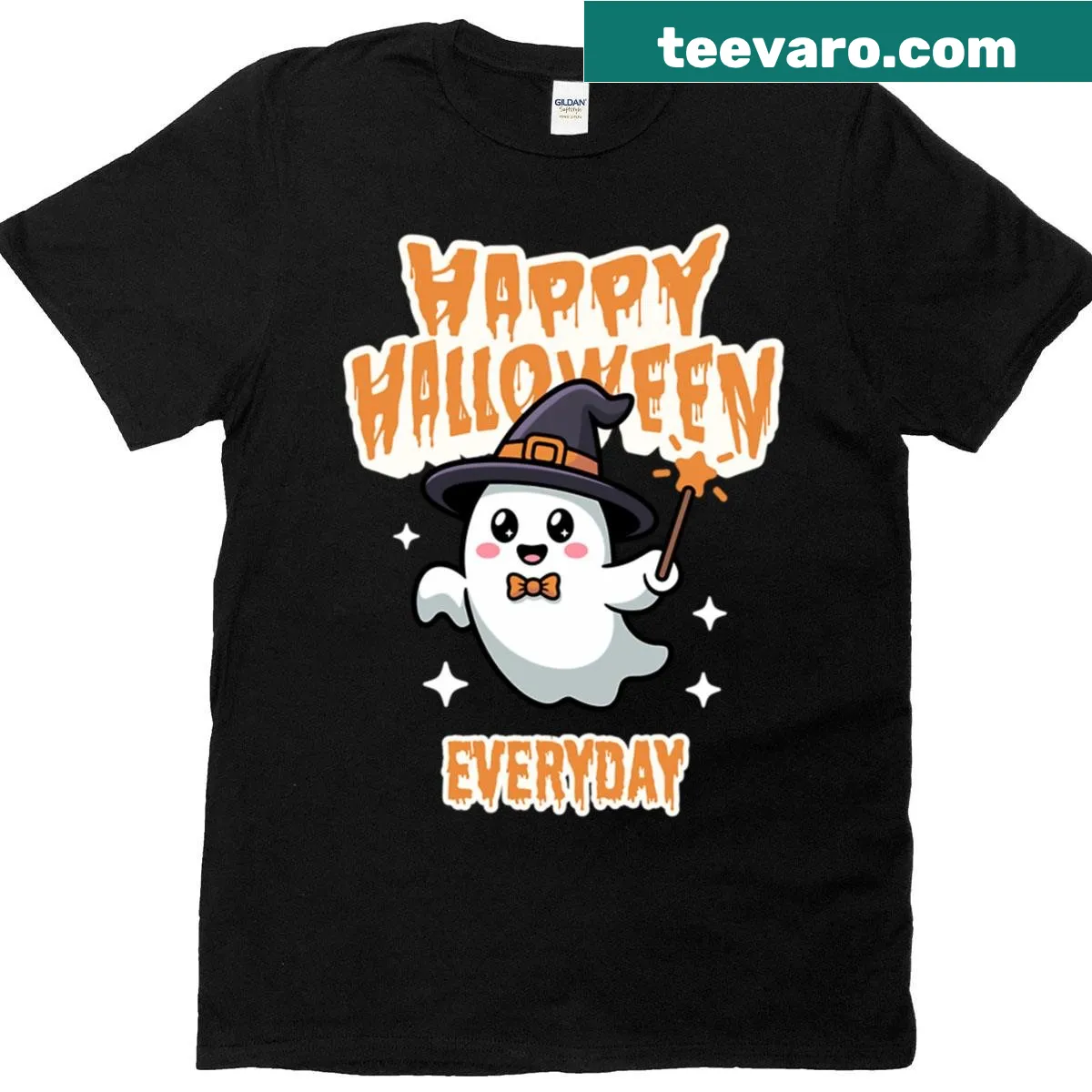 Cheerful ghost illustration for Halloween T-shirt — on a men's t-shirt