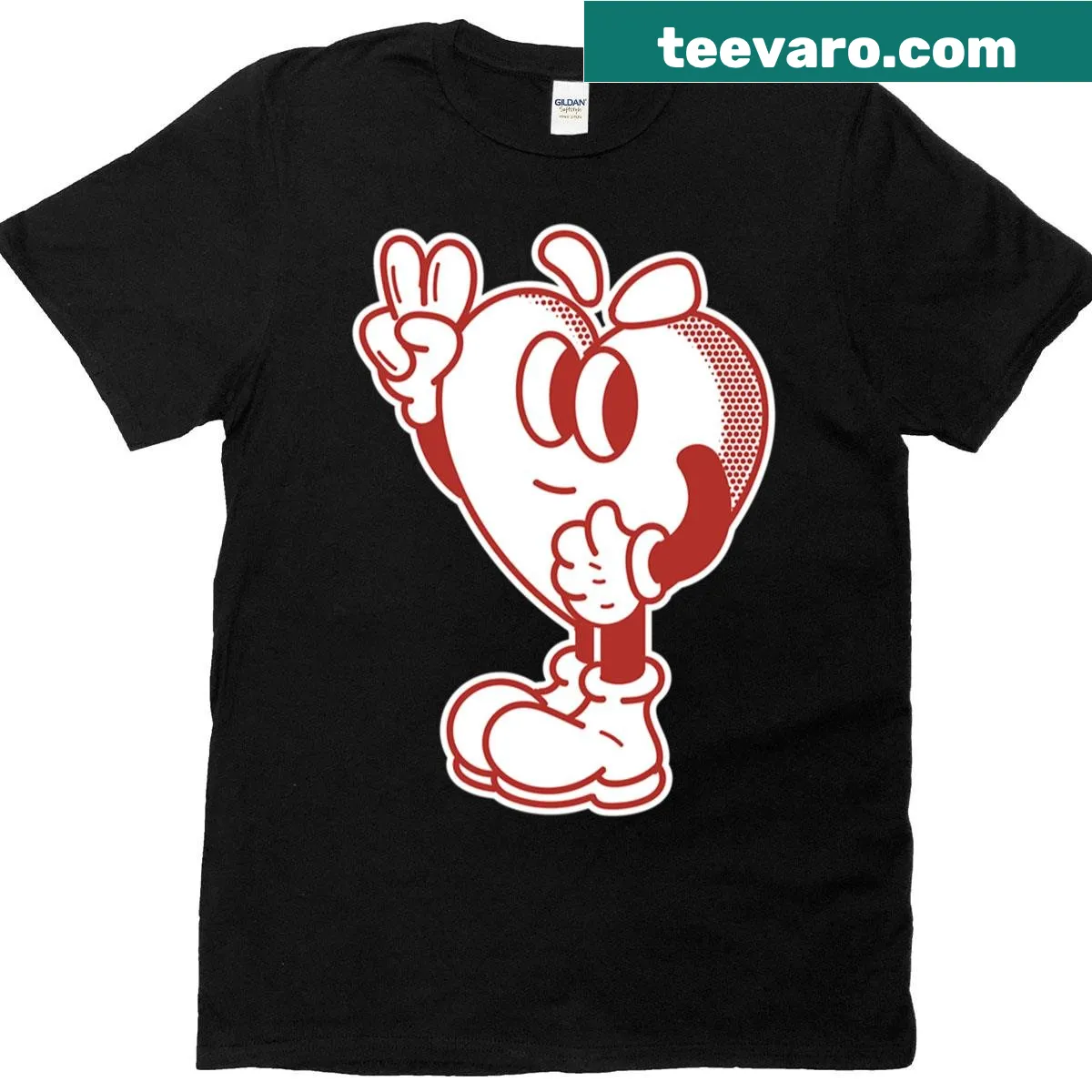 Retro T-shirt with heart, peace, and thumbs-up icons — on a men's t-shirt