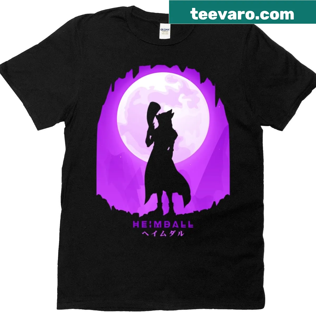 Illustrated Heimdall design on a t-shirt representing Norse mythology — on a men's t-shirt