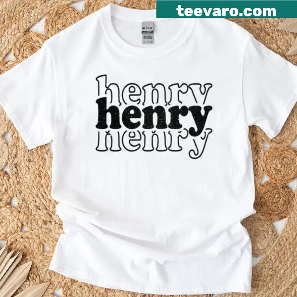 Hand-lettered personalized t-shirt featuring the name 'Henry'