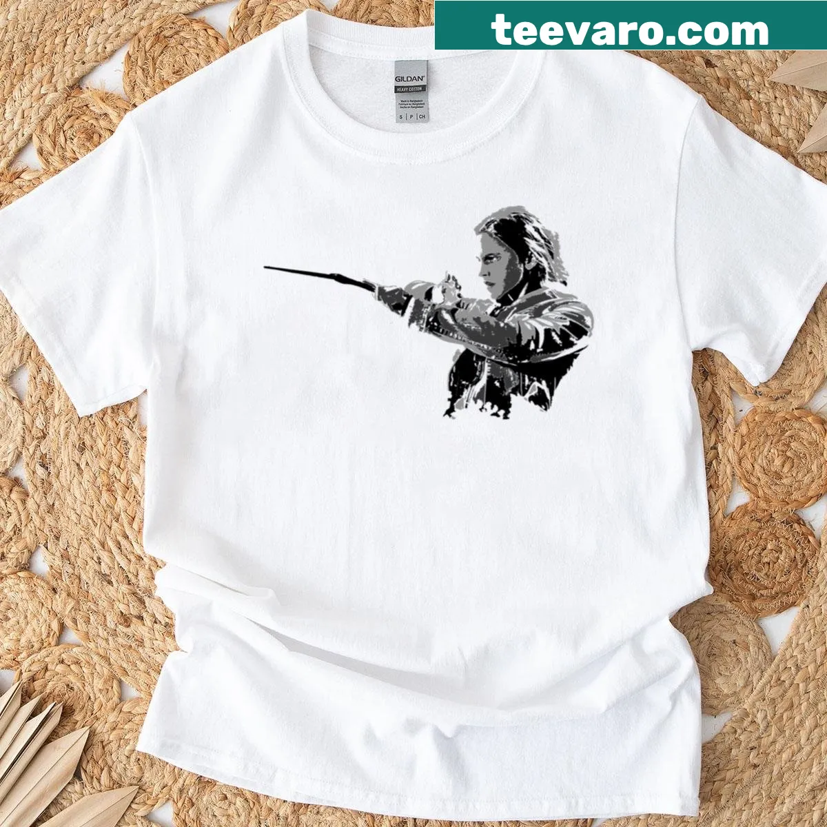 Illustrated Hermione graphic on a T-shirt showcasing a fight stance — on a men's t-shirt