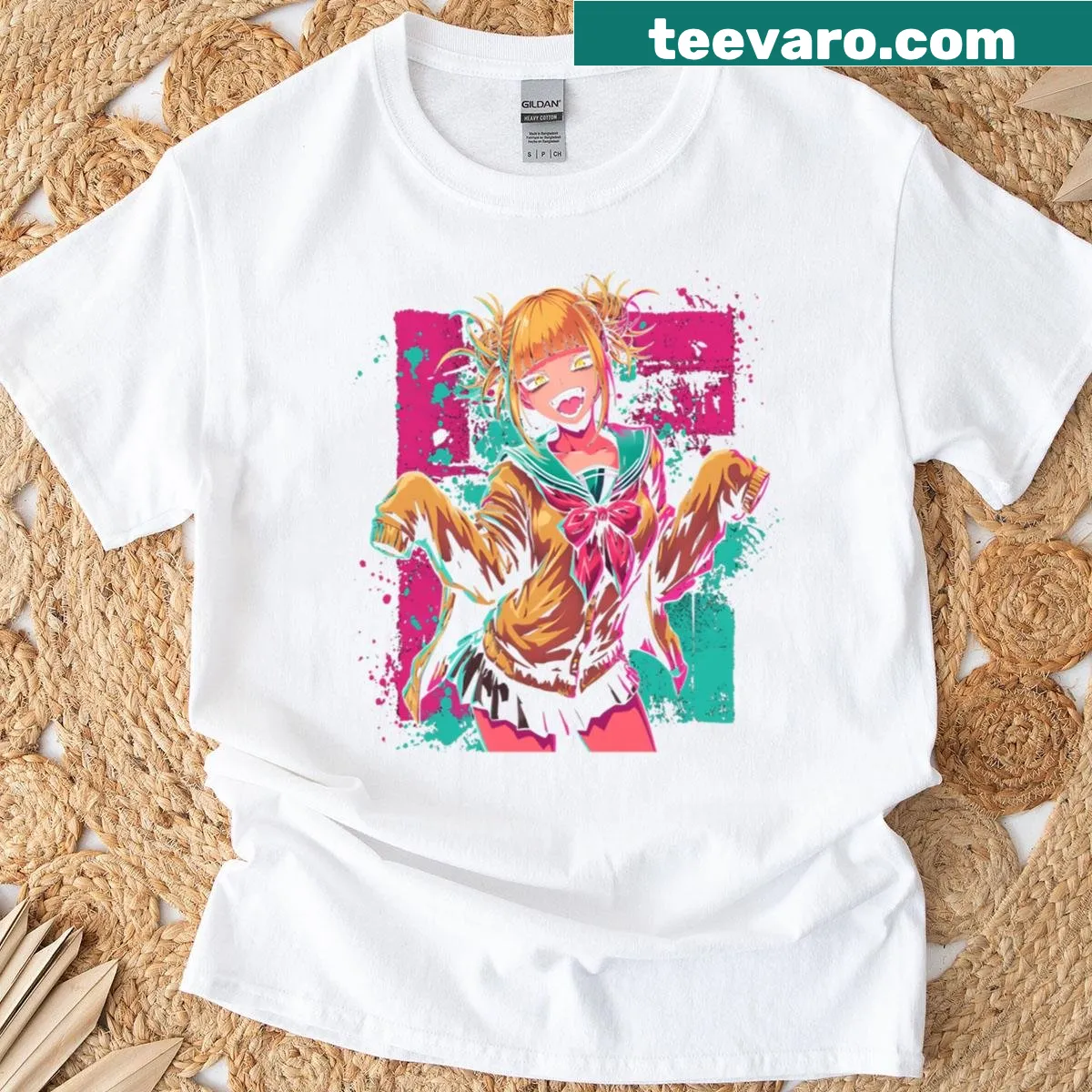 Anime-themed T-shirt featuring Himiko Toga from My Villain Academia — on a men's t-shirt