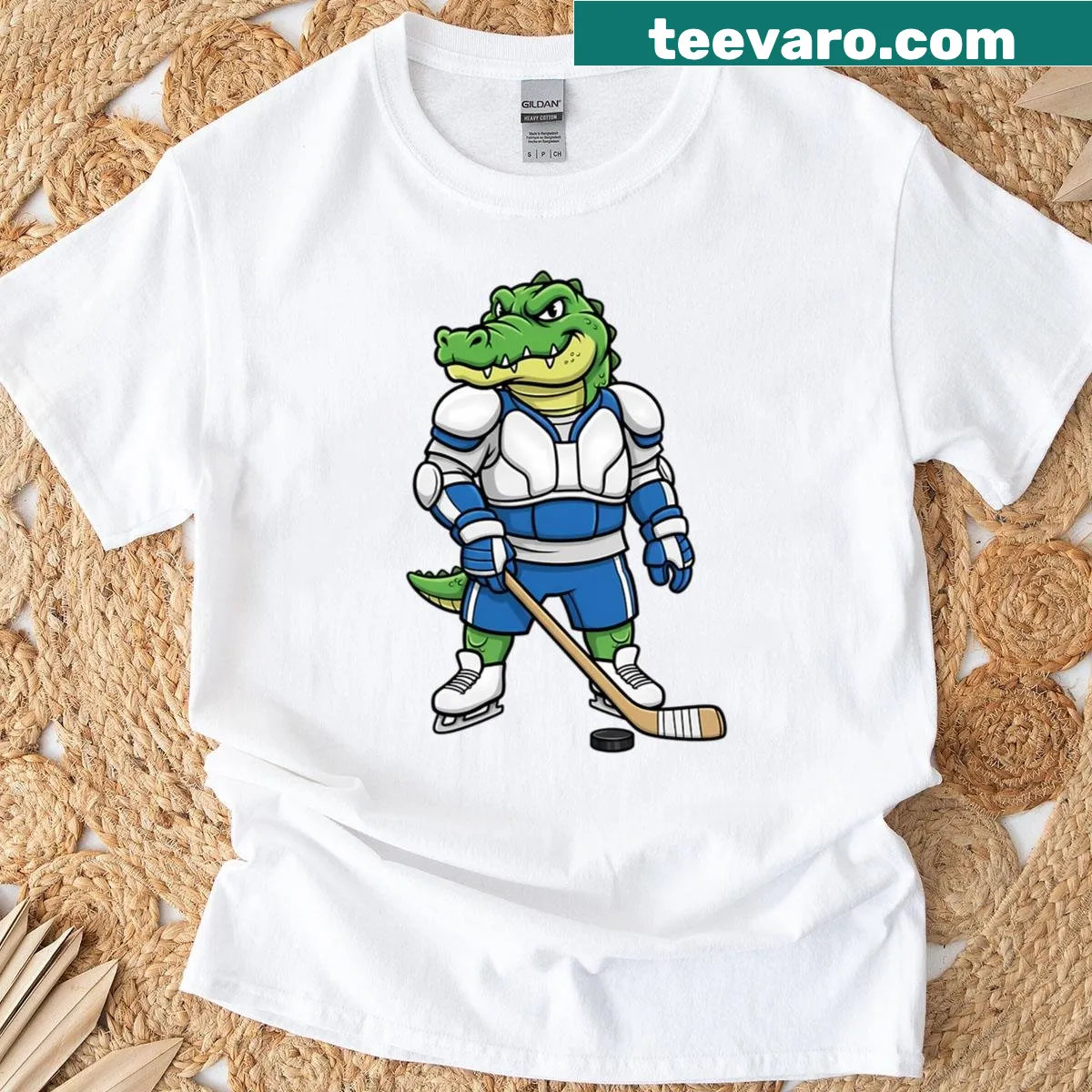 Alligator mascot shirt for hockey sports enthusiasts — on a men's t-shirt