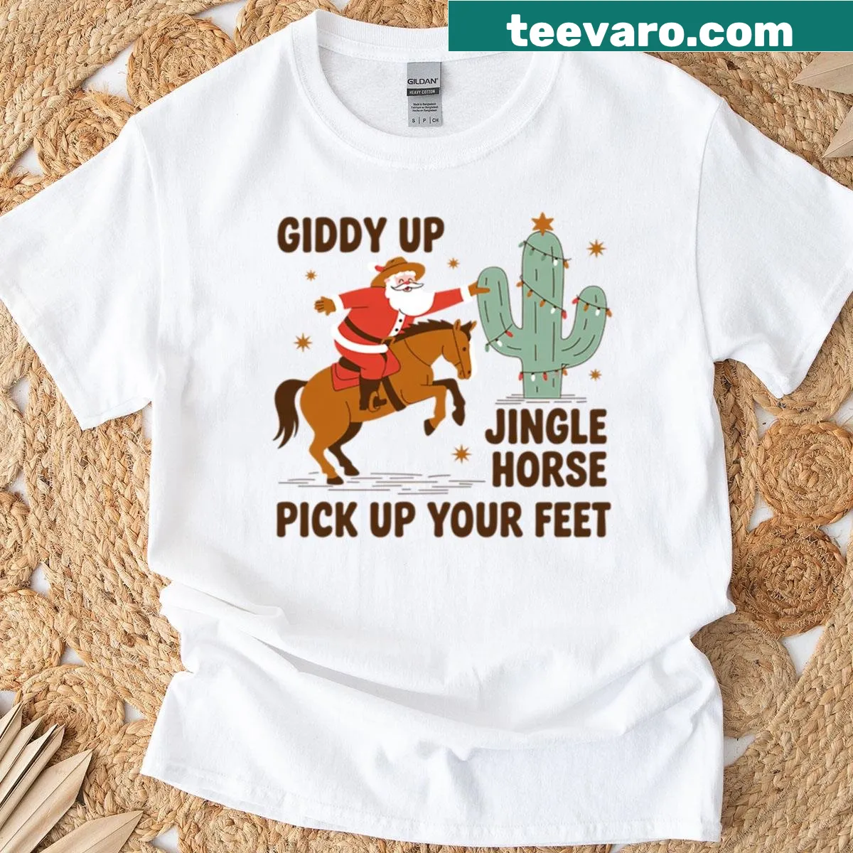 Funny Christmas shirt with a Santa horse and cacti — on a men's t-shirt