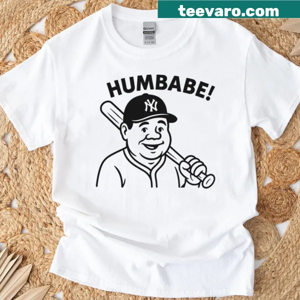 Cartoon T-shirt featuring a whimsical depiction of Babe Ruth