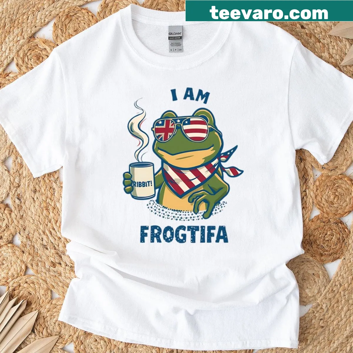 Cute cartoon frog t-shirt with playful design — on a men's t-shirt