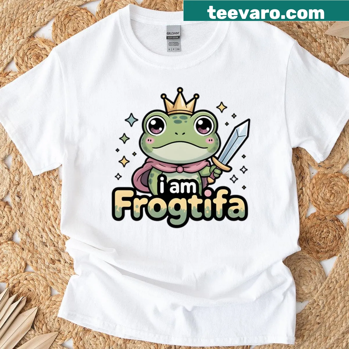 Humorous T-shirt that says 'I Am Frogtifa' with playful illustrations — on a men's t-shirt