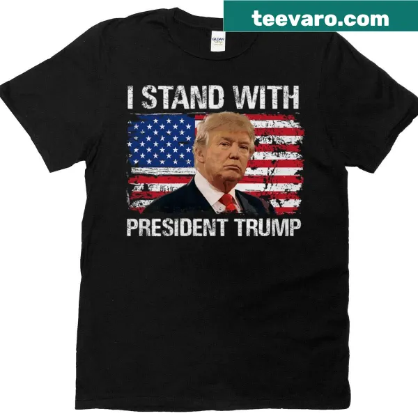 American flag design with Trump 2024 message on T-shirt.