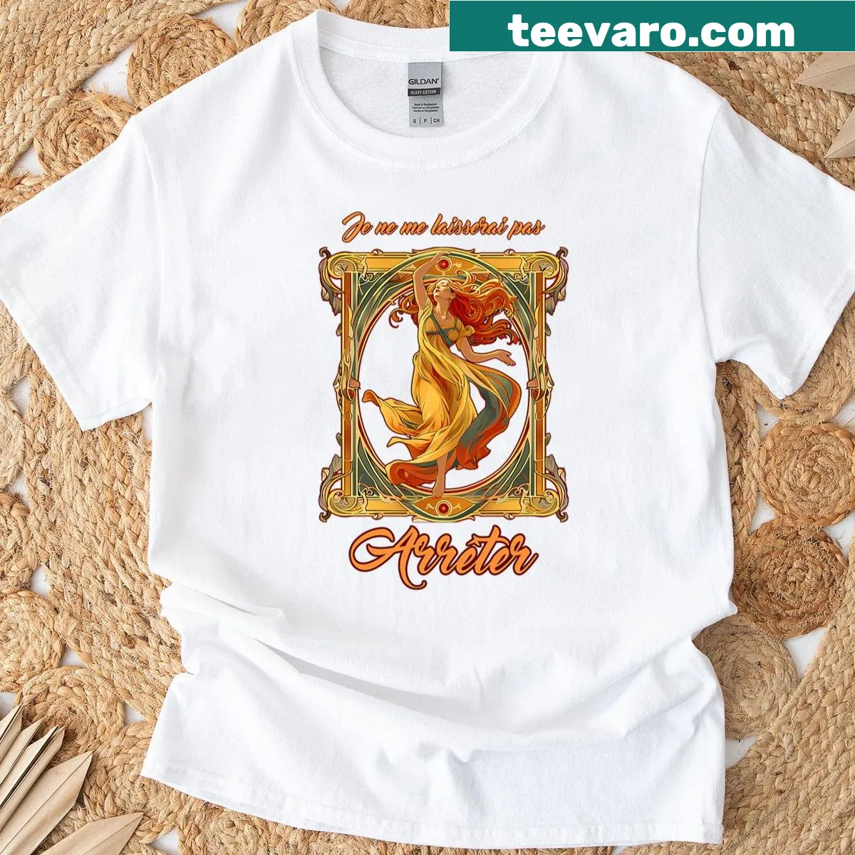 Motivational T-shirt with 'I Will Not Be Stopped' and French translation — on a men's t-shirt