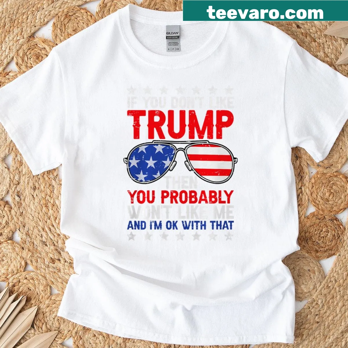 Bold text and USA flag graphic on a Fourth of July shirt. — on a men's t-shirt