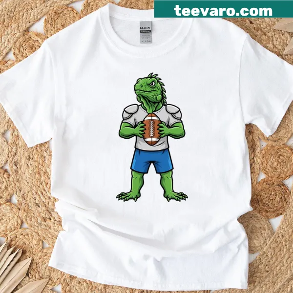 Iguana football mascot T-shirt with a playful design