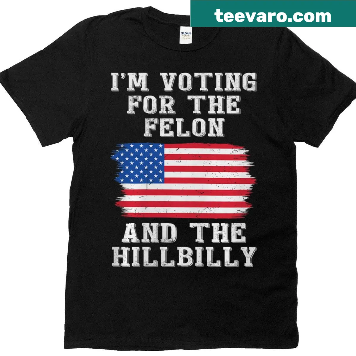 Slogan graphic on humorous political T-shirt for 2024 elections — on a men's t-shirt