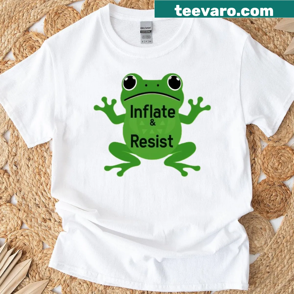 Minimalist frog graphic with typography emphasizing power on a t-shirt — on a men's t-shirt