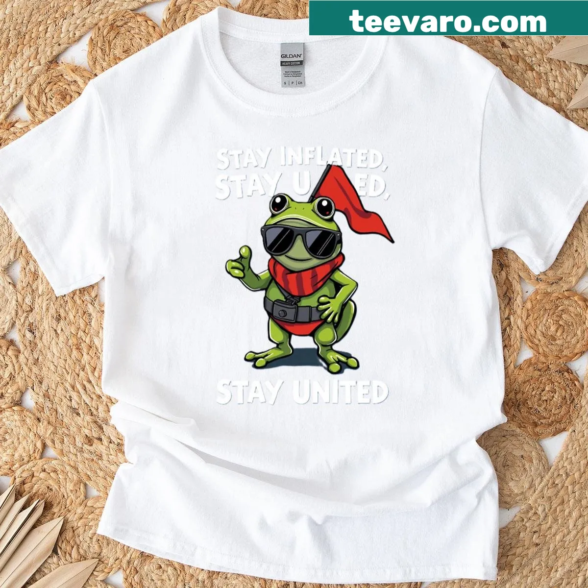 Cartoon inflated frog hero design on a playful t-shirt — on a men's t-shirt