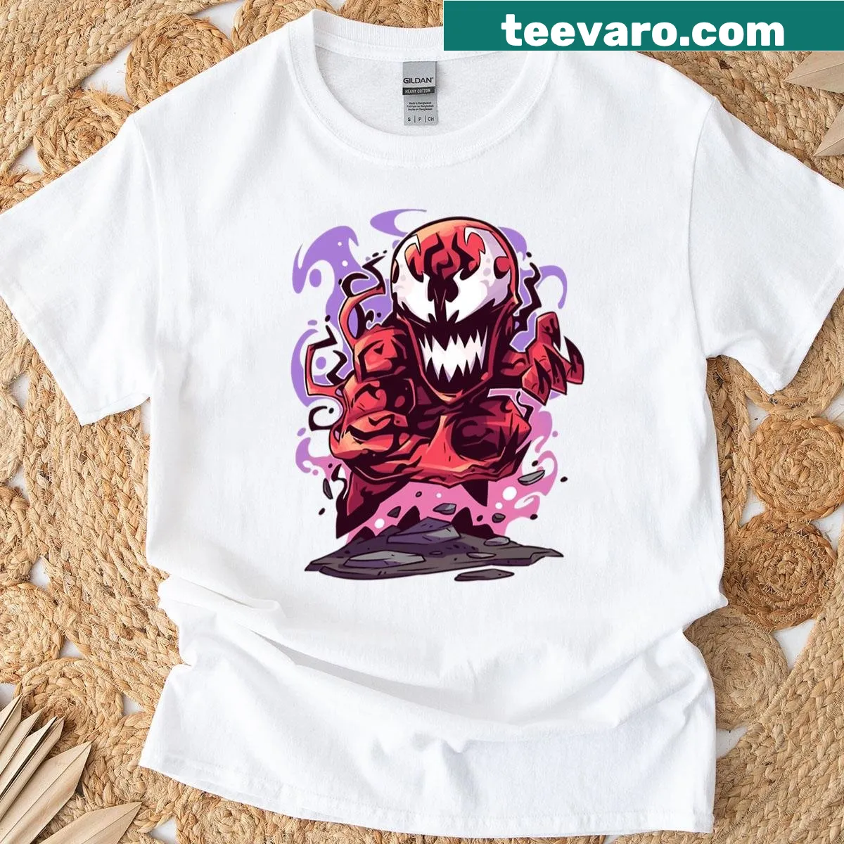 Oversized T-shirt featuring illustrations of powerful comic villains — on a men's t-shirt