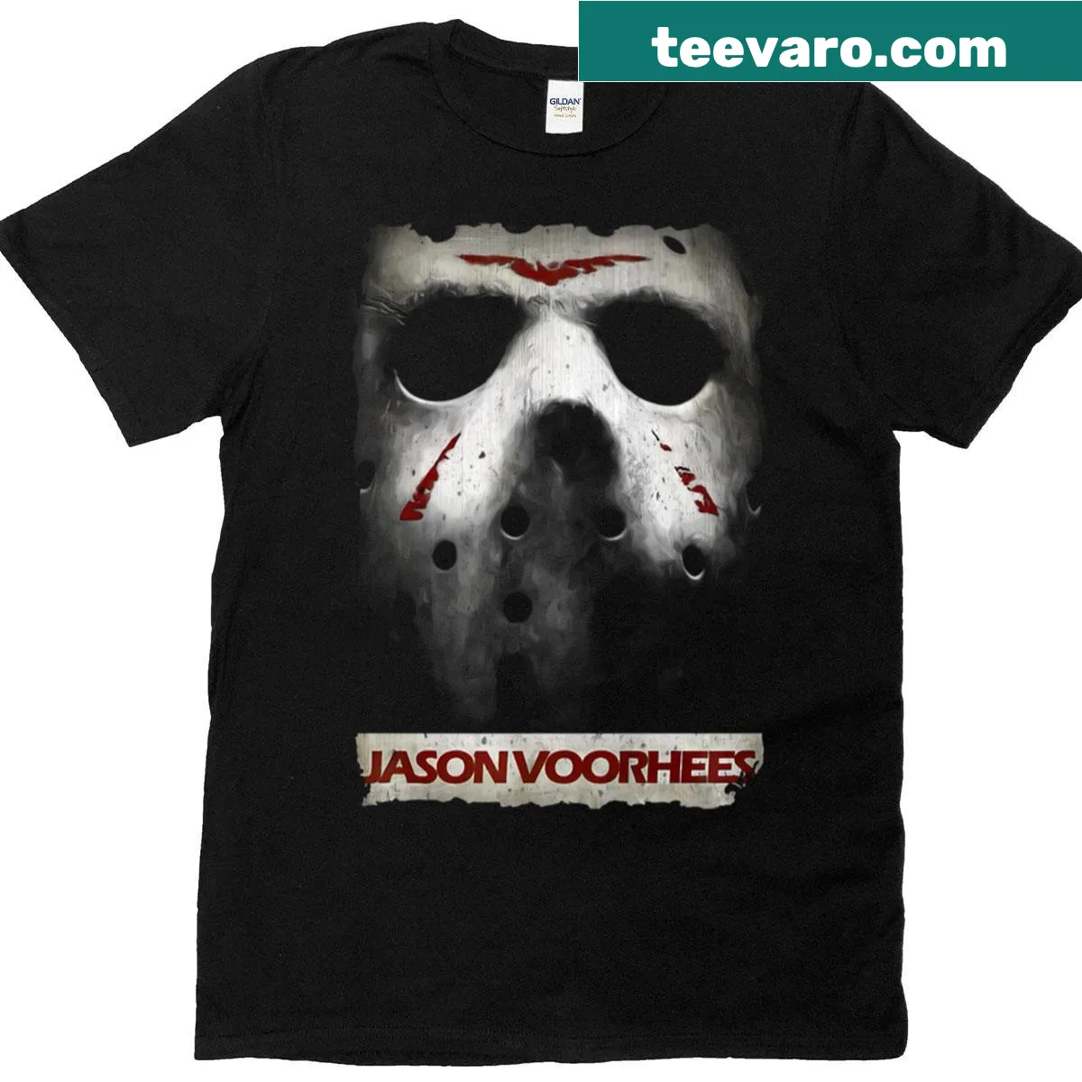 Distressed Jason Voorhees vintage horror T-shirt — on a men's t-shirt