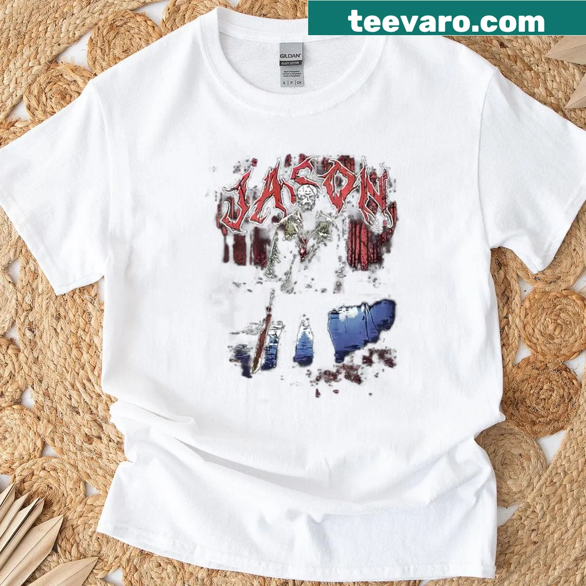 Vintage distressed shirt featuring Jason Voorhees design — on a men's t-shirt
