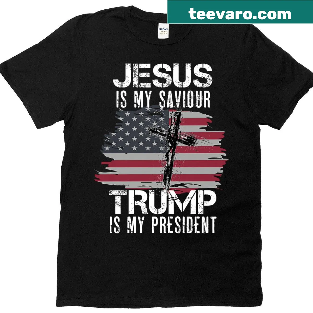 T-shirt with typography stating faith and political beliefs — on a men's t-shirt